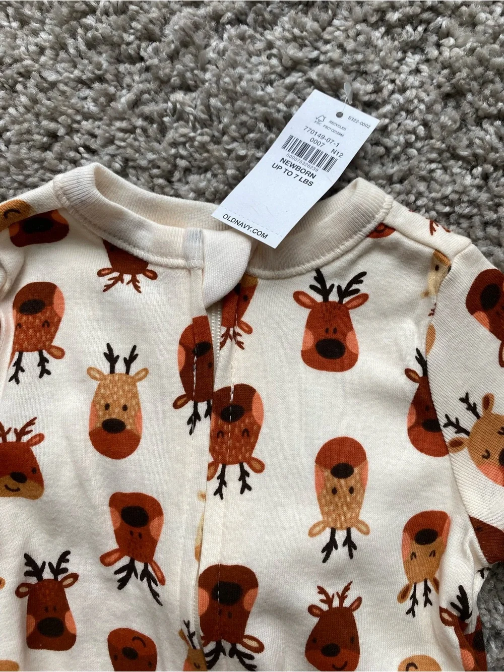 Cozy Reindeer Print Footed One-Piece Pajamas - Gray & Cream